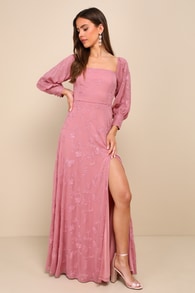 Feel the Romance Rose Embroidered Off-the-Shoulder Maxi Dress