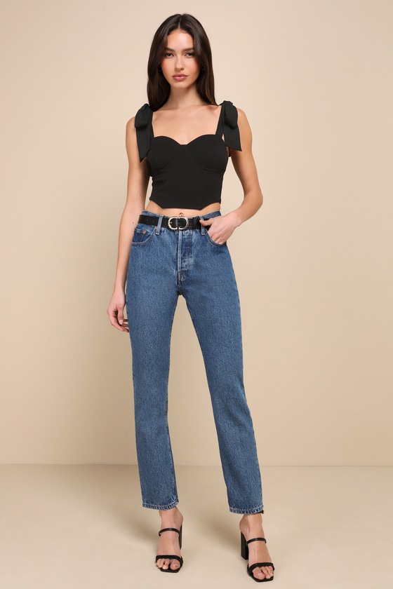Amorous Style Black Bustier Tie-Strap Crop Top 4