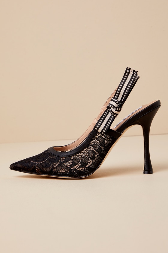 Bri Black Lace Ribbon Pointed-Toe Slingback Pumps 3