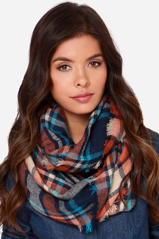 Soft Orange Scarf Plaid Scarf Infinity Scarf 18.00 Lulus
