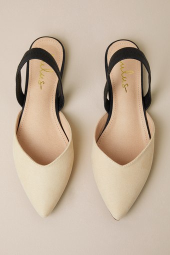 Mae Beige and Black Suede Pointed-Toe Slingback Flats 7