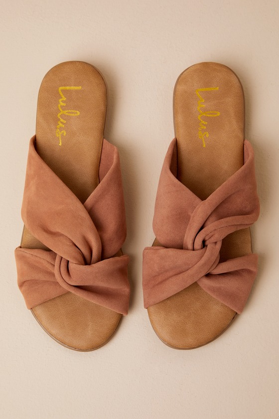 Santana Camel Suede Slide Sandals 8