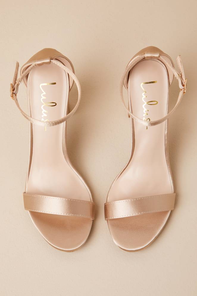 Taylor Champagne Satin Ankle Strap Heels