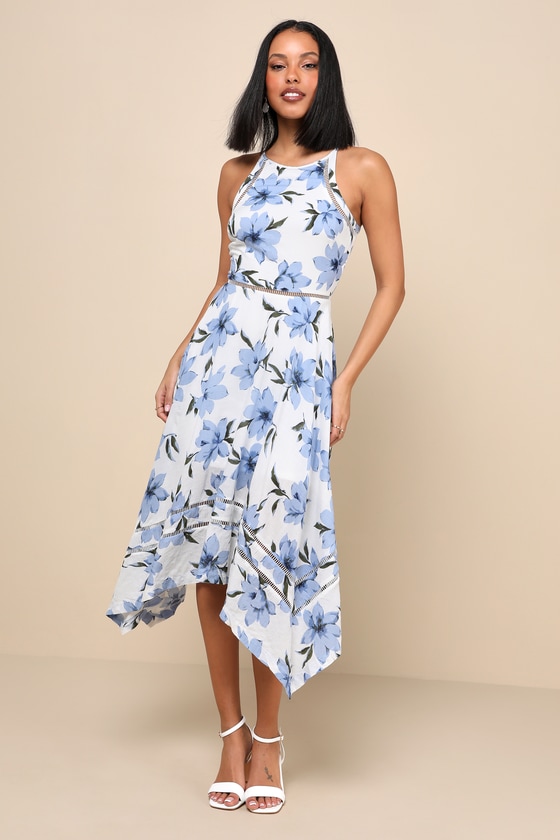 Zahara Blue and White Floral Print Midi Dress 6