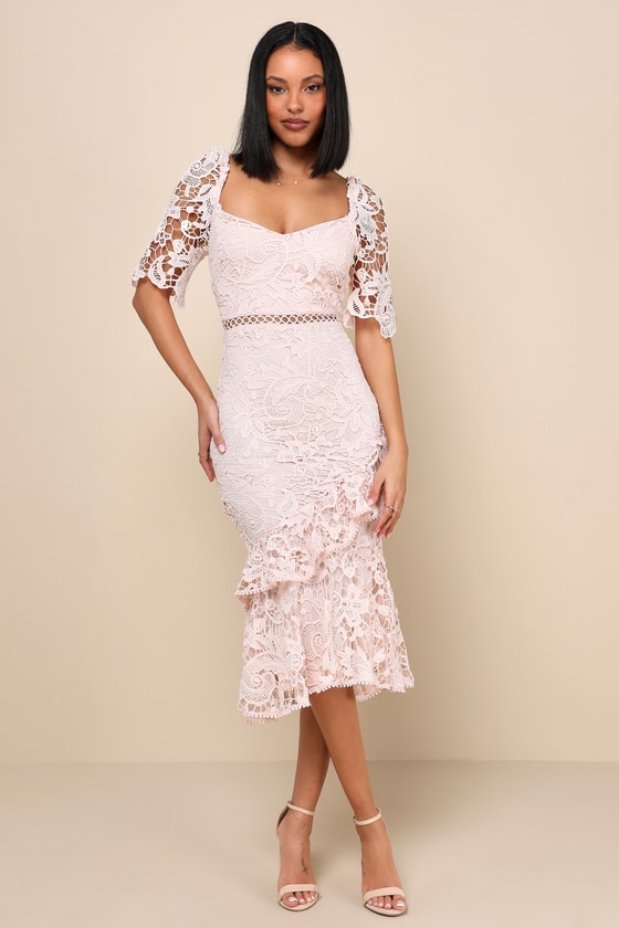 Briarwood Blush Pink Lace Ruffled Midi Dress 1