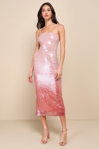 Glittery Wonder Light Pink Ombre Sequin Sleeveless Midi Dress