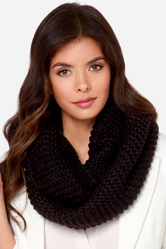 Cozy Black Scarf Knit Scarf Infinity Scarf 18.00 Lulus