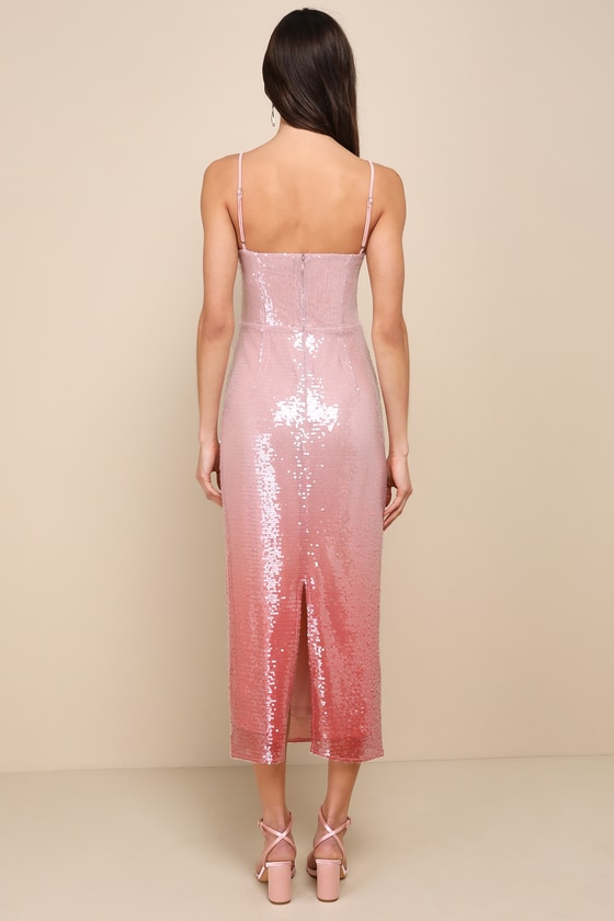 Glittery Wonder Light Pink Ombre Sequin Sleeveless Midi Dress 3