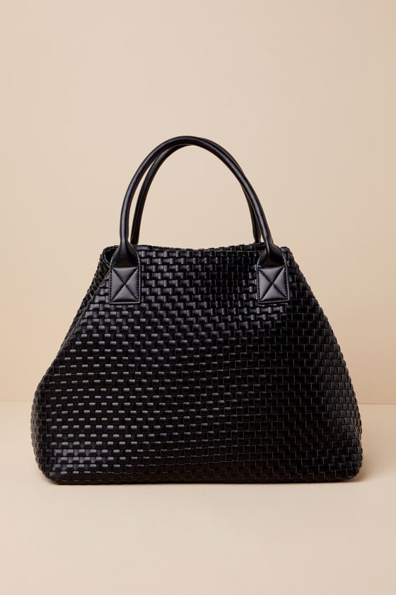 Lulus Big Time Moves Black Woven Oversized Tote Bag In Black