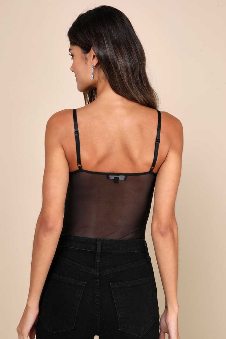 Essence of Elegance Black Embroidered Bustier Bodysuit