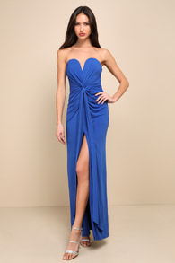 Gorgeous Sensation Blue Knotted Strapless Maxi Dress