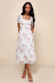 Moment of Beauty White Floral Print Button-Front Midi Dress 1