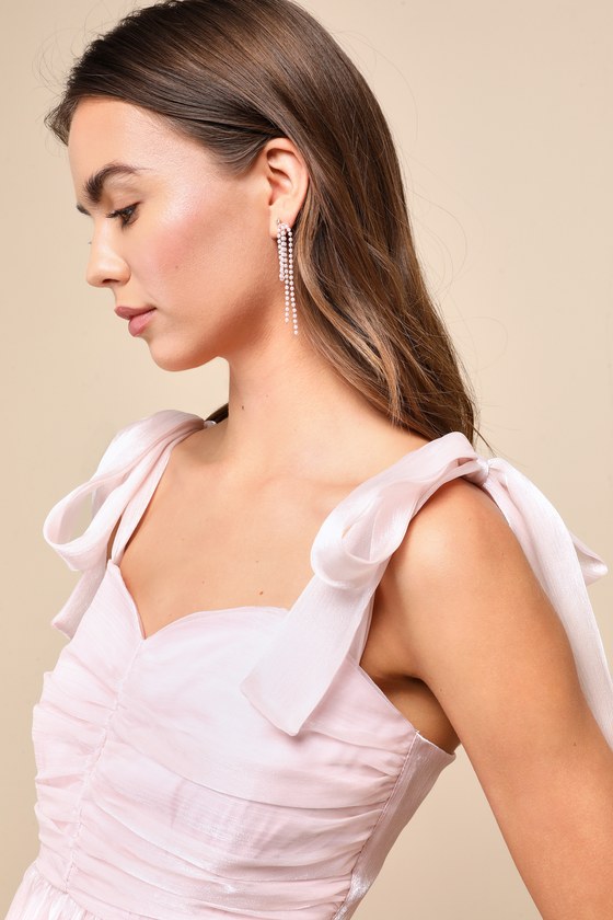 Lulus Radiant Arrival Shiny Pink Organza Tiered Tie-strap Maxi Dress In Pink