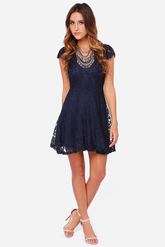 LULUS Exclusive Made to Love Navy Blue Lace Dress