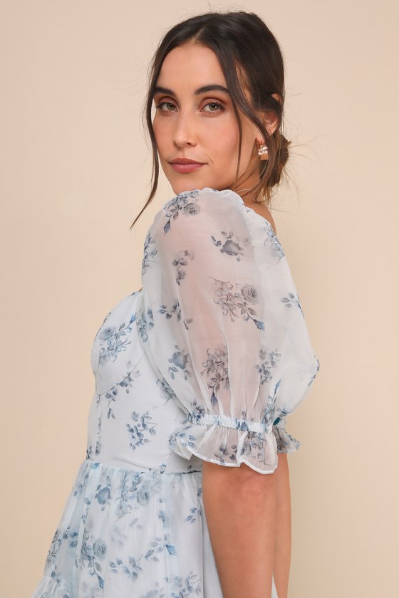 Shop Lulus Luxe Brilliance Light Blue Floral Organza Floral Midi Dress