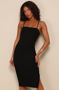 Paulina Black Bodycon Midi Dress