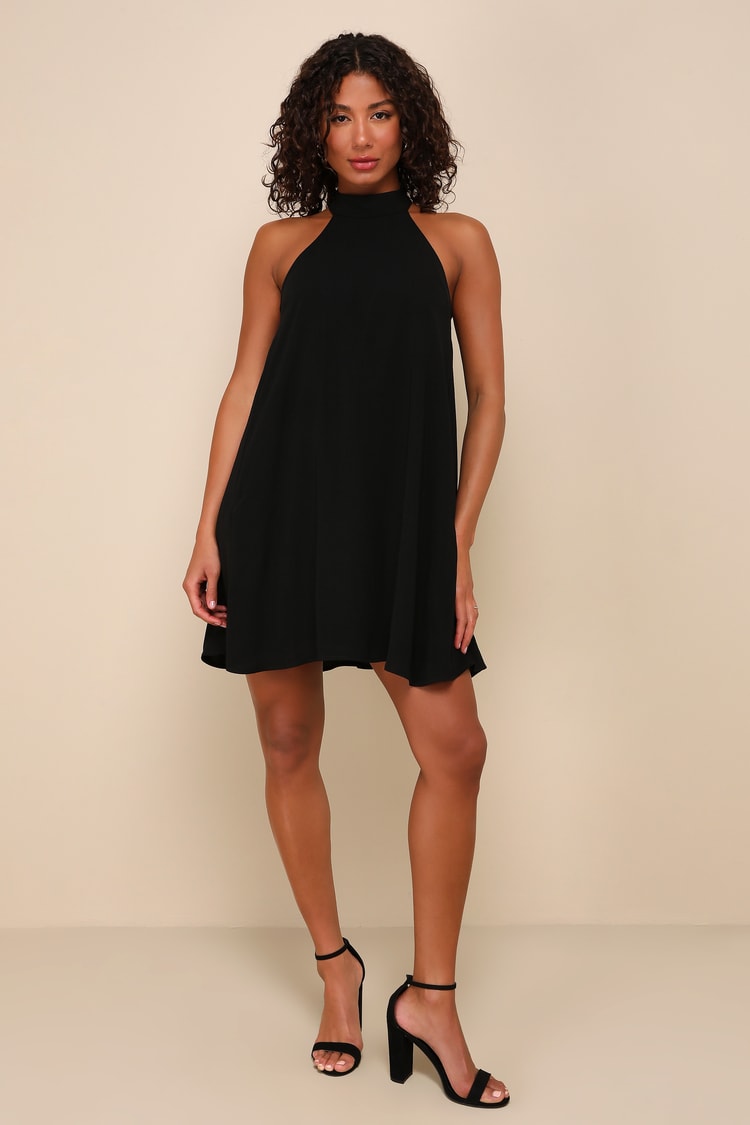 halter swing mini dress Starting Fresh Lace-Panel Mini Halter Swing Dress Warm Olive / M