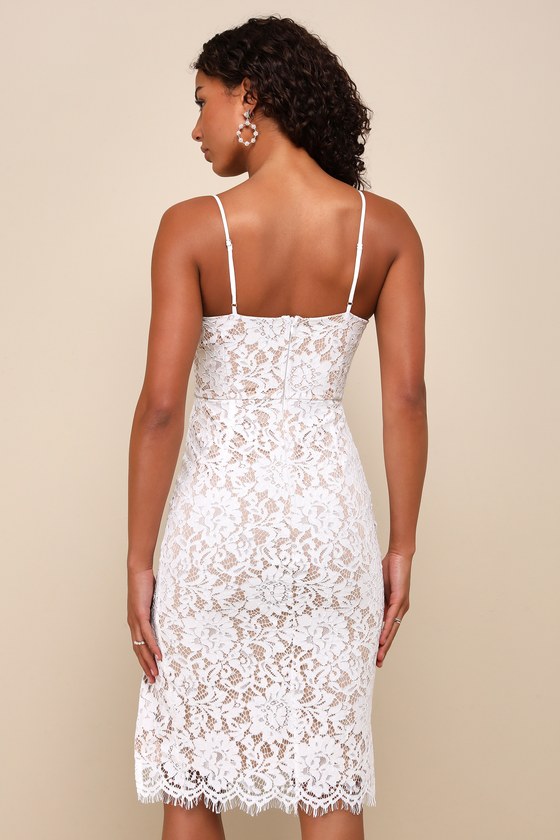 White Lace Dress - Bodycon Midi Dress - Sexy Lace Cocktail