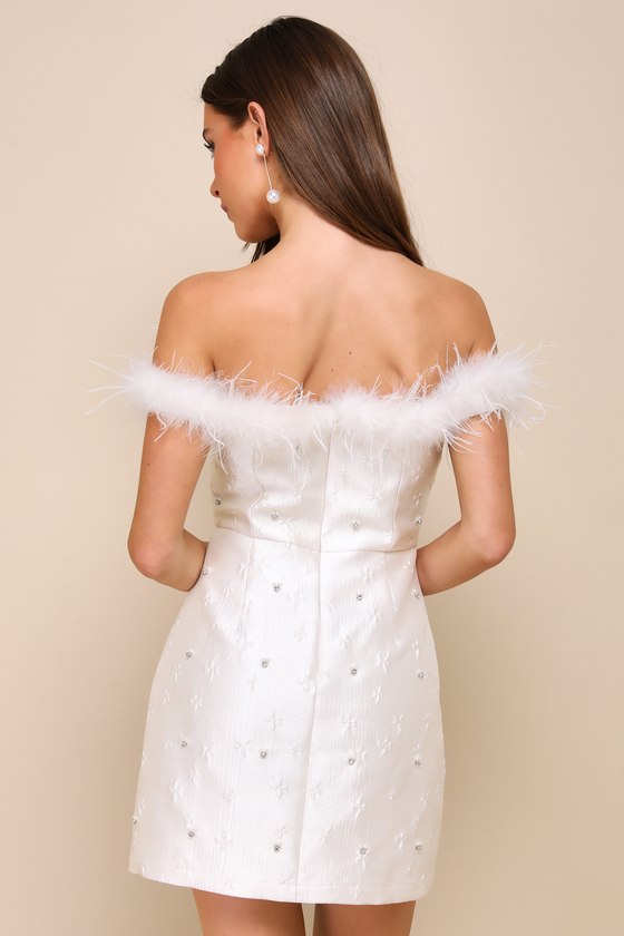 Charming Always Ivory Floral Jacquard Feather Mini Dress 3