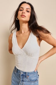 Charismatic Approach Ivory Lace Sleeveless Tank Top
