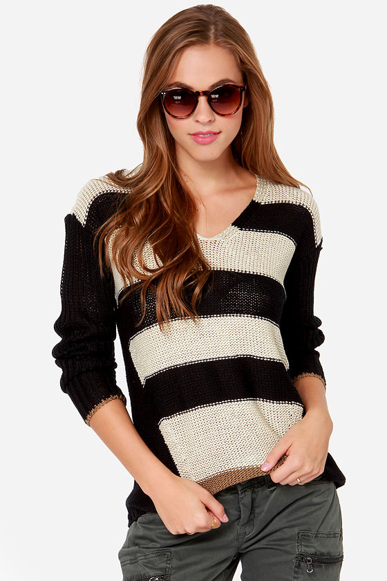 Cute Black Sweater - Striped Sweater - Knit Sweater - $64.00 - Lulus