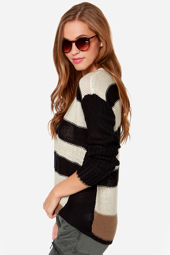 Cute Black Sweater - Striped Sweater - Knit Sweater - $64.00