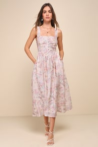 Darling Adoration Blush Pink Floral Midi Dress With Pockets 4