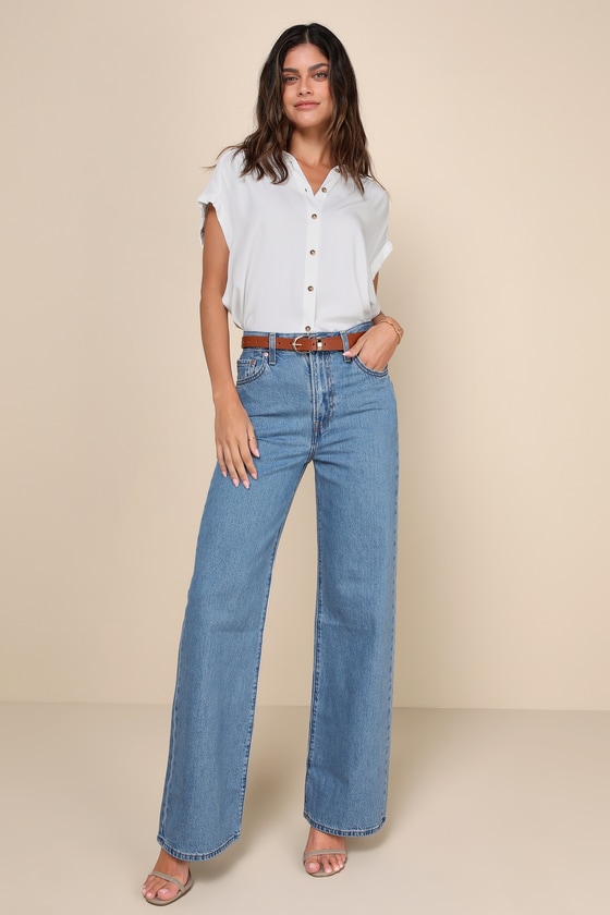 Ribcage Medium Wash Wide-Leg High Waisted Denim Jeans 5