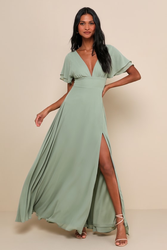 Promise Of Love Sage Brush Flutter Sleeve Maxi Dress 1