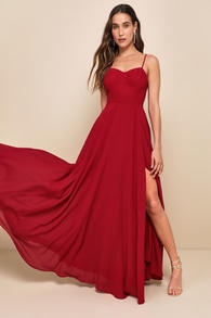 Cause for Commotion Red Pleated Bustier Maxi Dress