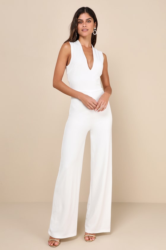 Thinking Out Loud White Backless Jumpsuit