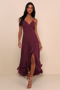In Love Forever Plum Lace-Up High-Low Maxi Dress 4