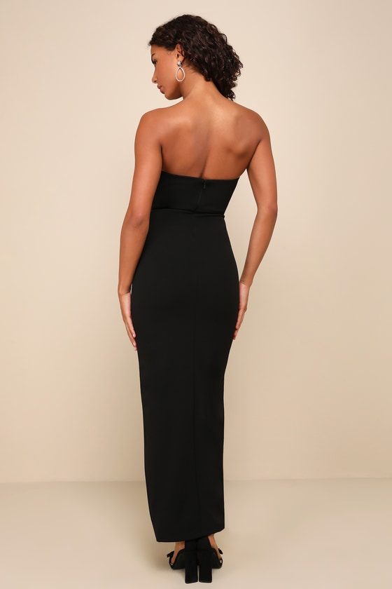 Black Strapless ruffled maxi dress 92331