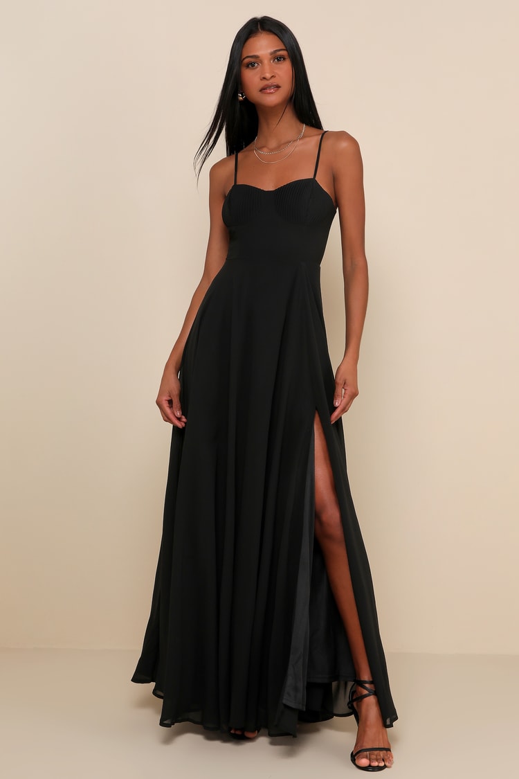 Sexy Black Maxi Dress - Bustier Maxi Dress - Side Slit Maxi Dress - Lulus