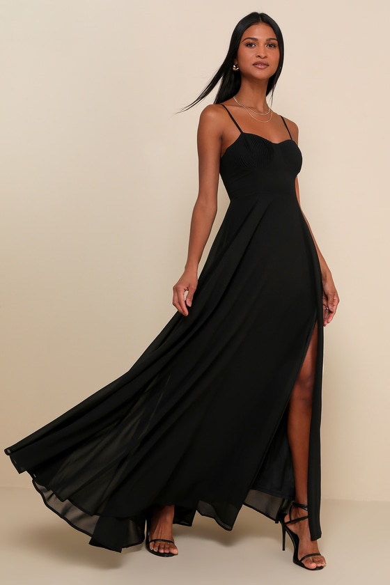 Sexy Black Maxi Dress - Bustier Maxi Dress - Side Slit Maxi Dress - Image 3