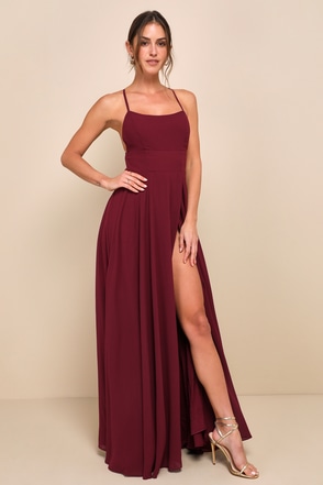 Glam Burgundy Maxi Dress - Backless Maxi Dress - Burgundy Gown