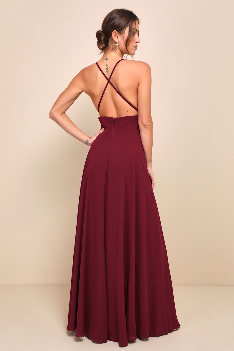 Dreamy Romance Burgundy Backless Maxi Dress