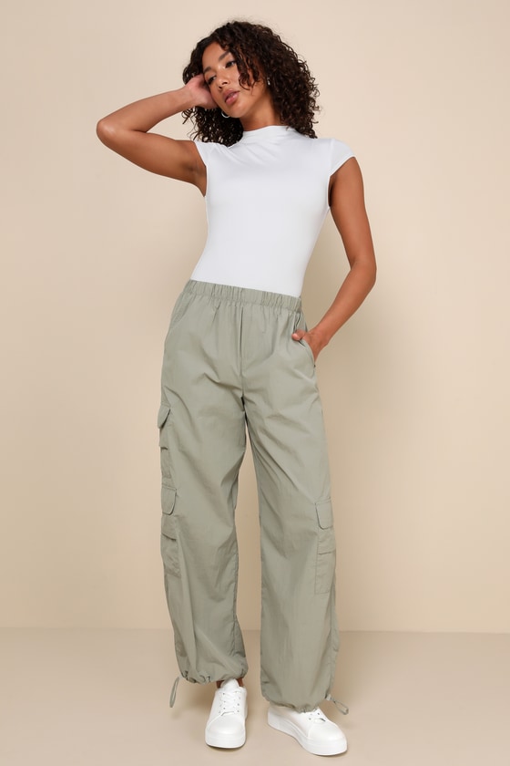 Modish Aesthetic Olive Green High-Rise Cargo Jogger Pants 1