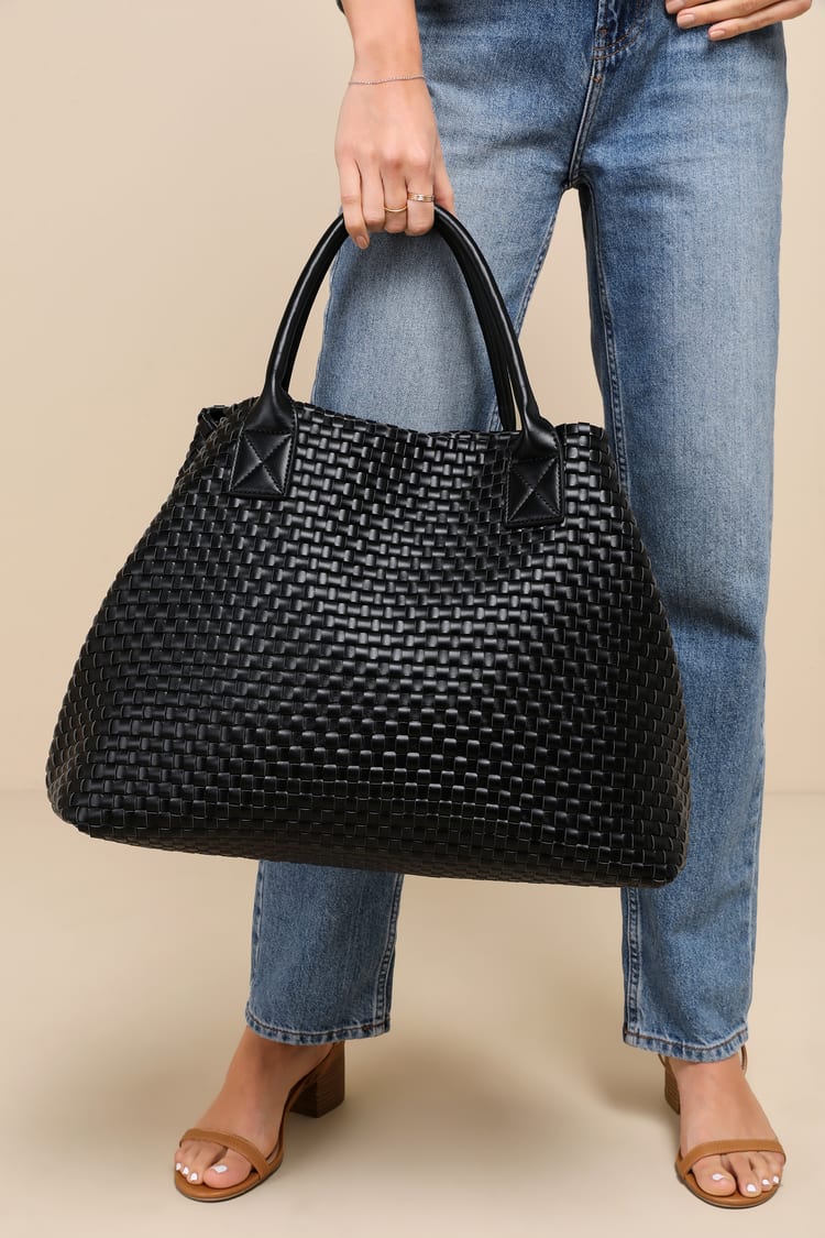 Big Time Moves Black Woven Oversized Tote Bag
