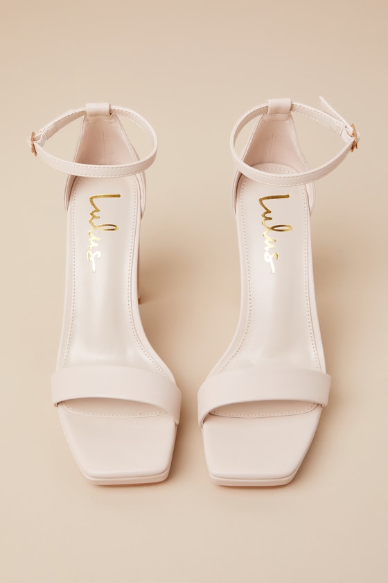 Lulus Signie Sand Square-toe Platform Ankle Strap Heels In Sand