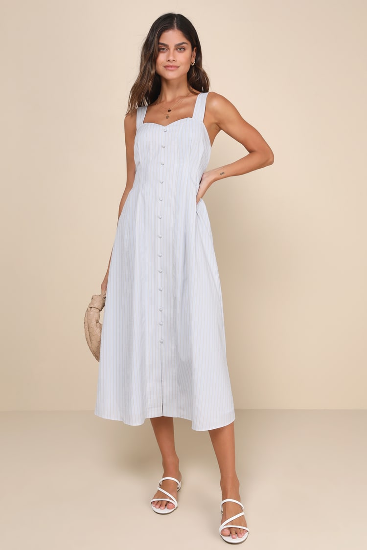 Light Blue Striped Dress - Button-Front Midi Dress - A-Line Dress - Lulus Light Blue Striped Dress - Button-Front Midi Dress - A-Line Dress - Lulus