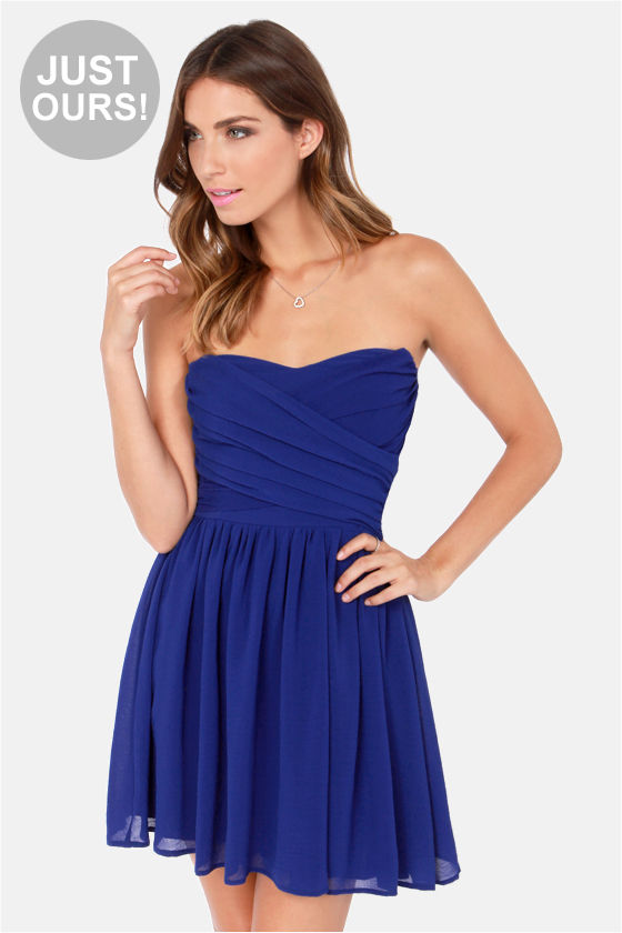 LULUS Exclusive Sash Flow Strapless Royal Blue Dress