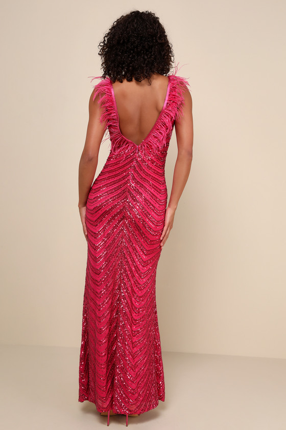 Purple Sequin Feather Design Maxi Evening Dress main image 0