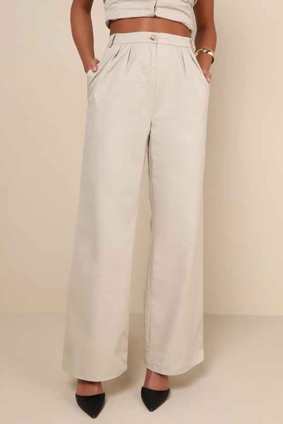 Khaki Cotton Pants - Wide-Leg Pants - High Waisted Cotton Pants - Lulus
