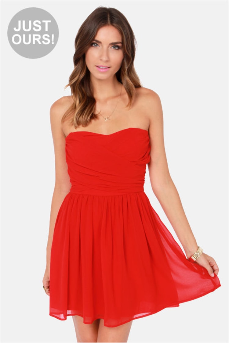 LULUS Exclusive Sash Flow Strapless Red Dress
