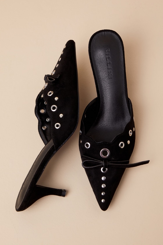Elio Black Suede Studded Pointed-Toe Mule Pumps 1
