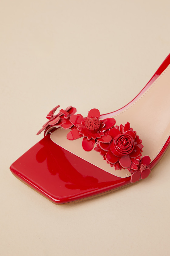 Shop Steve Madden Rosalea Red Patent Flower Slingback Kitten Heel Sandals