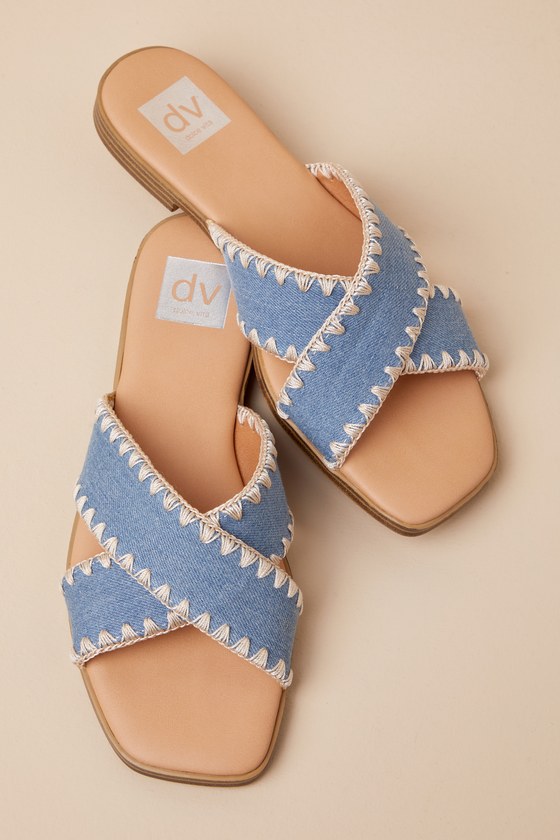 Shop Dolce Vita Miguel Denim Flat Slide Sandals In Blue