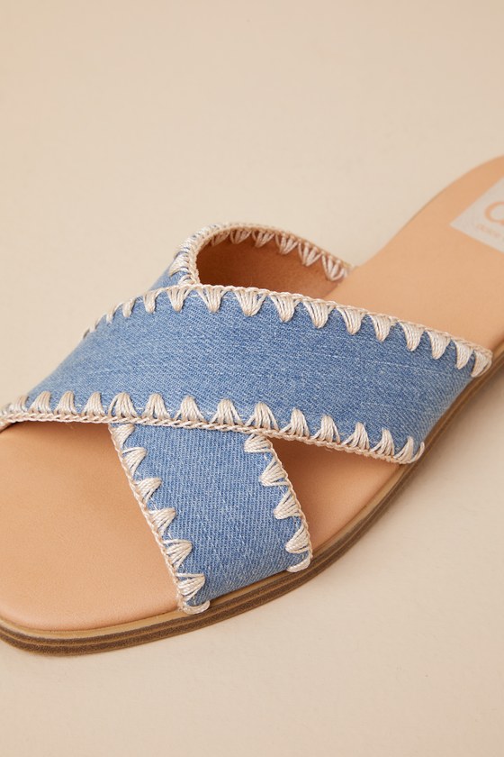 Shop Dolce Vita Miguel Denim Flat Slide Sandals In Blue