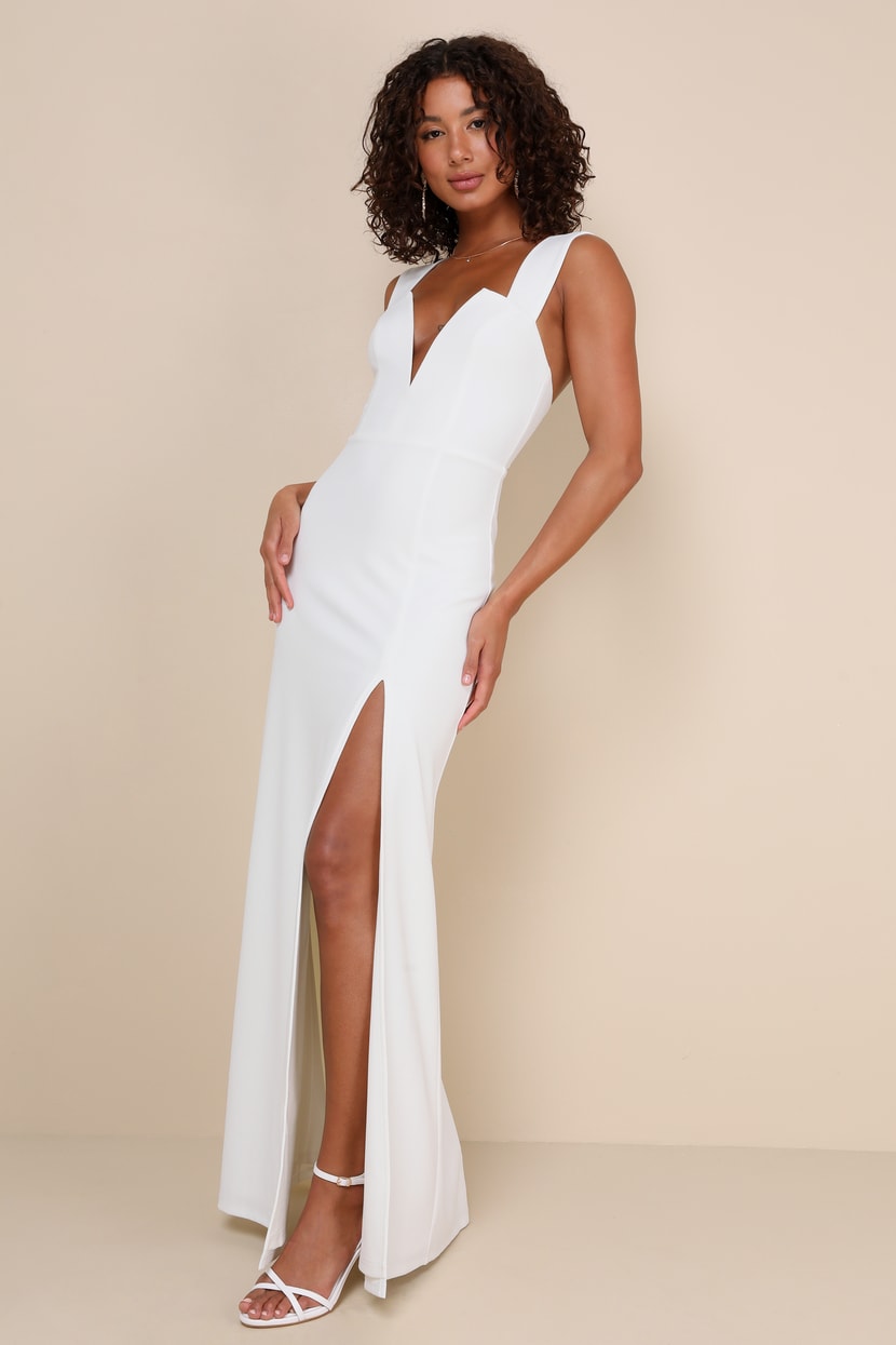fitted lace wedding dress Innocence Ivory Sculpted Silk Halter Maxi Dress main image 0